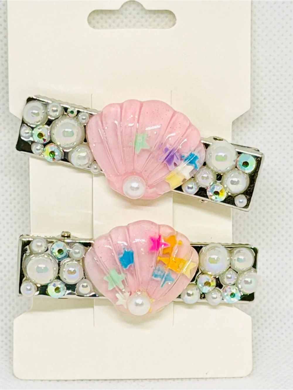 Kids Pink Shell Pearl Hair Clips - Cute Decorative Barrette Set